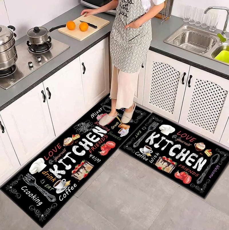 UYDOXCU 2 Piece Farmhouse Kitchen Rug Set, Black and White Rustic Vintage Style Theme Decor Kitchen Rugs (Kitchen Rug, 17 * 30+17 * 47 Inches) - Image 4